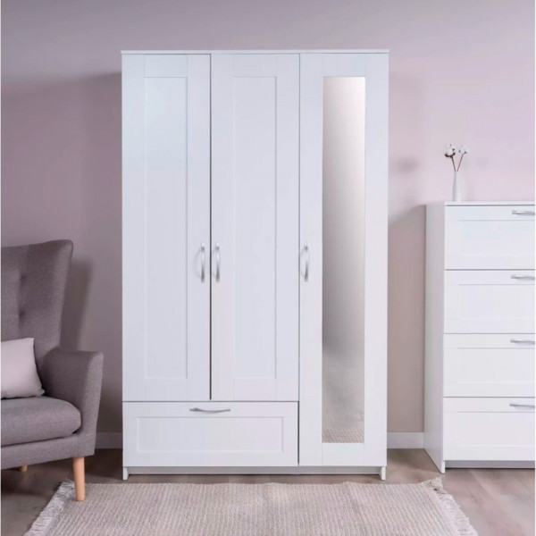 Шкаф 3-х дверный с зеркалом и ящиком "Сириус" белый Шкаф 3-х дверный с зеркалом и ящиком "Сириус" белый