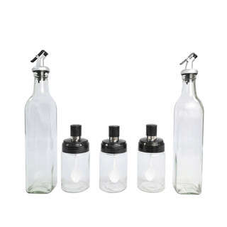 Набор из 5 предметов ( дозатор для масла 500 мл- 2 шт, баночка для приправ - 3 шт 270 мл)