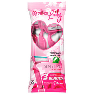 Одноразовые бритвенные станки Venzi S3 Lady в пакете 3 шт